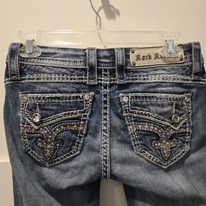 Rock Revival Denim Barby Ankle Skinny Jeans Fleur-De-Lis Embellished Blue 25x27